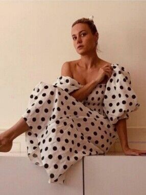 Sleeper 100% silk polka dot atlanta midi dress,  small